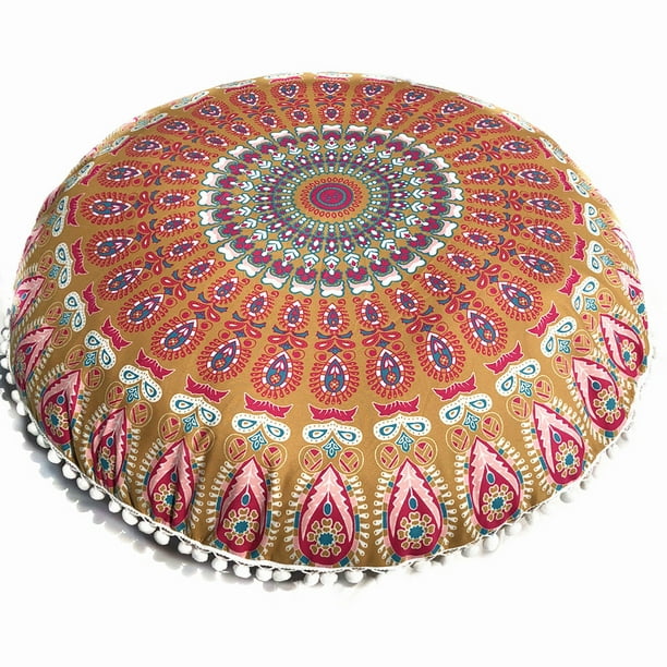 Indian Mandala Cotton Floor Pillows Round Cushion Cover Meditation Ottoman Pouf 